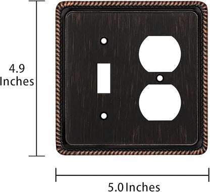 Henne Bery Rope Edge Decorative Wall Plate Switch Plate Outlet Cover (Toggle/Duplex, Aged Bronze)