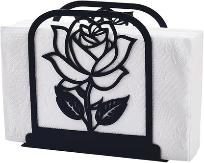CRASPIRE Flower Standing Napkin Holder Black Metal Napkins Holders Retro Rose by CRASPIRE