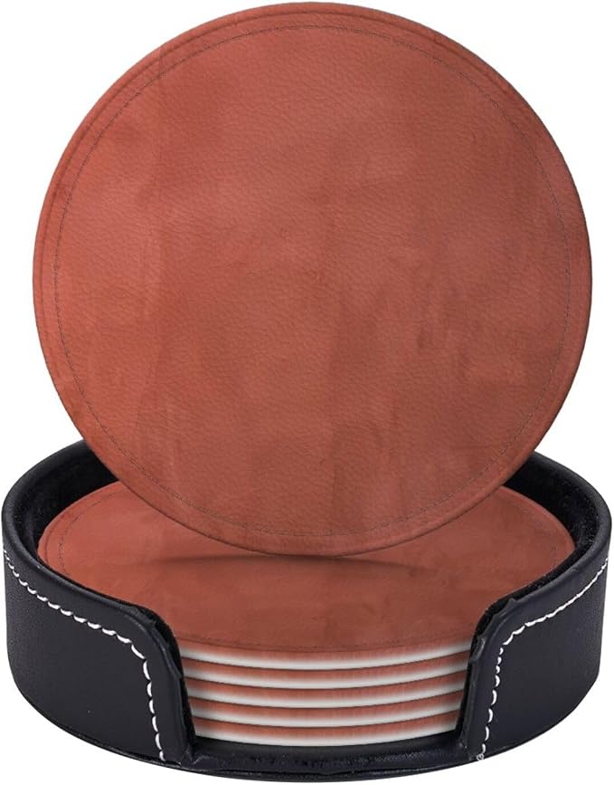 6 Pcs Burnt Orange Leather Coasters by CAPVKING