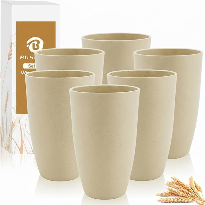 Wheat Straw Cups, 20 OZ Large Cups Set of 6, Unbreakable Drinking Cups by BUSOKIP
