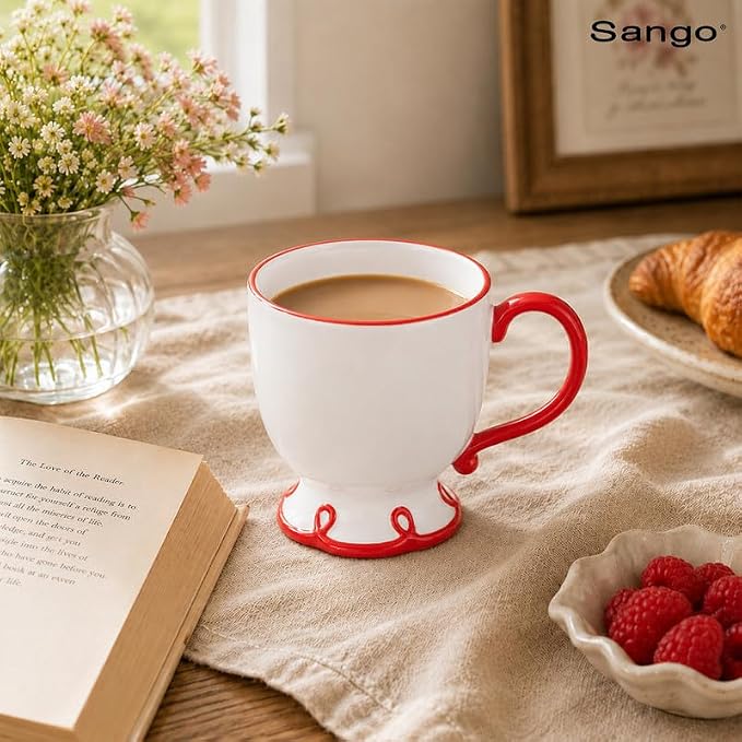 SANGO Splash of Cheers Large Mugs Set of 4, 16 oz Stoneware Red and White - Image 9