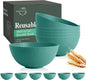 40 OZ Wheat Straw Bowl Sets, 6 PCS Unbreakable & Lightweight Salad Bowls, Microwave & Dishwasher Safe, BPA-Free, Kitchen Bowl Set for Serving, Soup, Oatmeal, Fruit, Noodles, Green