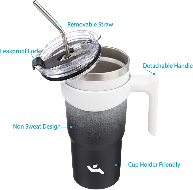 Konokyo 20 oz Tumbler with Handle and Straw, Insulated Travel Mug | Day Night; - Image 2