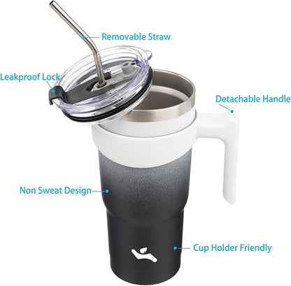 Konokyo 20 oz Tumbler with Handle and Straw, Insulated Travel Mug | Day Night; - Image 2