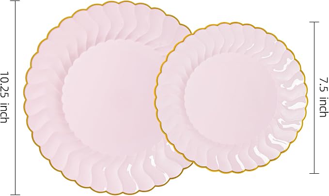 Lullaby 60PCS Pink Scalloped Plastic Plates - Image 2