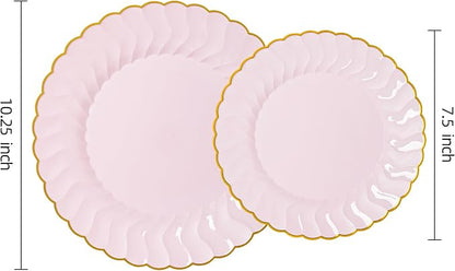 Lullaby 60PCS Pink Scalloped Plastic Plates - Image 2