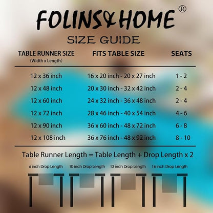 FOLINS&HOME Teal Waterproof Decorative Table Runner 72 Inches Long | 210GSM - Image 6