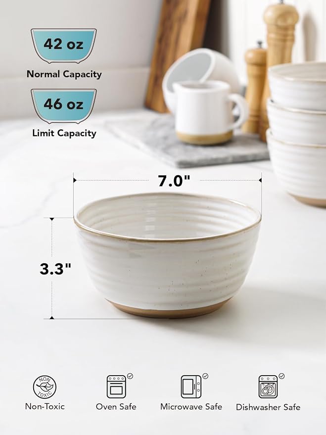 LE TAUCI Large Soup Bowl 42 oz, Ceramic Kitchen Bowl Set - Image 4