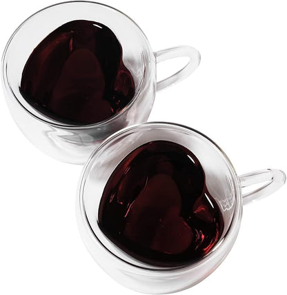 Heart Shaped Double Walled Insulated Glass Coffee Mugs or Aesthetic Tea Cups by Unknown