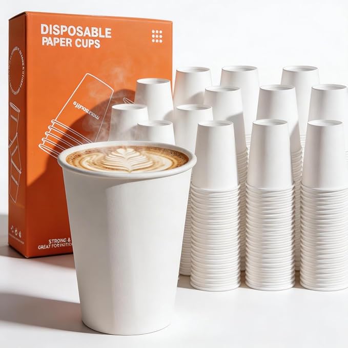 MOUMOULIFE Disposable Paper Coffee Cups 8 oz 300 Count, Leak-Proof Coffee Cups by moumoulife