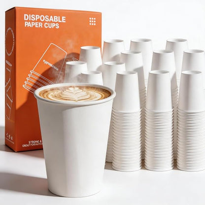 MOUMOULIFE Disposable Paper Coffee Cups 8 oz 300 Count, Leak-Proof Coffee Cups by moumoulife