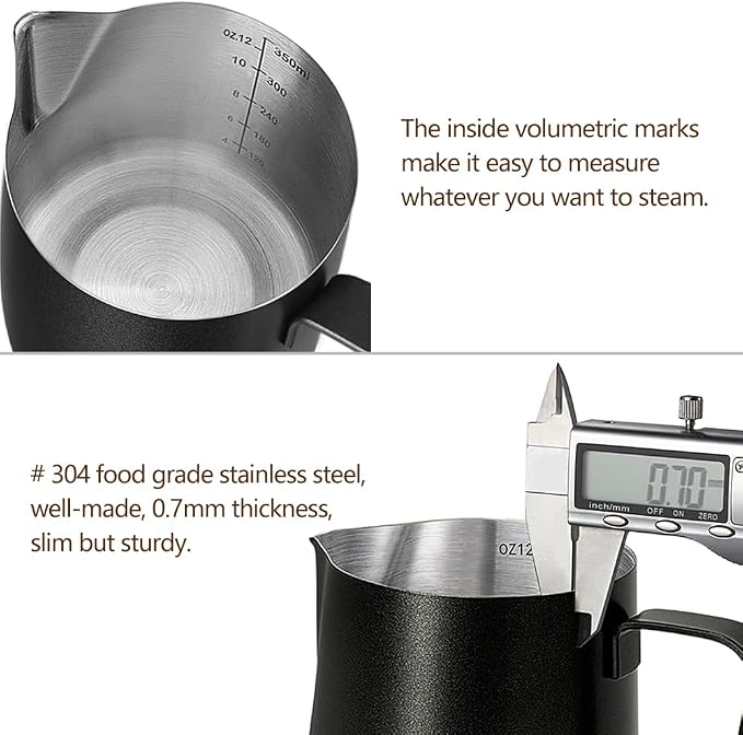 HOOMIL Milk Frothing Pitcher, 12oz/20oz/32oz 304 Stainless Steel | Steaming - Image 3