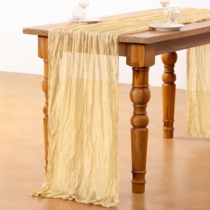 DeZerlor Champagne Cheesecloth Table Runners 10 Pack Summer Boho Runners | - Image 6