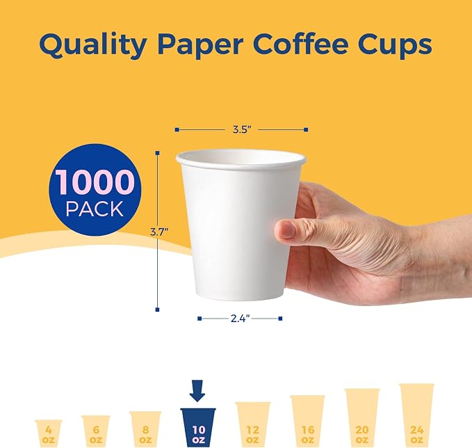 Fit Meal Prep 1000 Pack 10 oz Disposable Paper Coffee Cups, Premium White Hot - Image 2