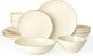 Famiware Jupiter Dinnerware Set with Pasta Bowl, Plates and Double Bowls Dish Sets for 4 (16 Pieces), Microwave and Dishwasher Safe Stoneware Tableware, Chip and Scratch Resistant, Vanilla White