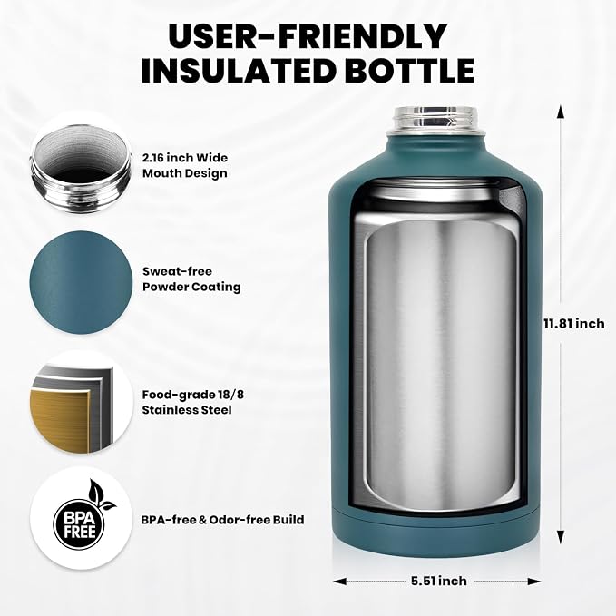 RAYMYLO One Gallon Water Bottle Insulated 128 oz, Stainless Steel | Triple - Image 5