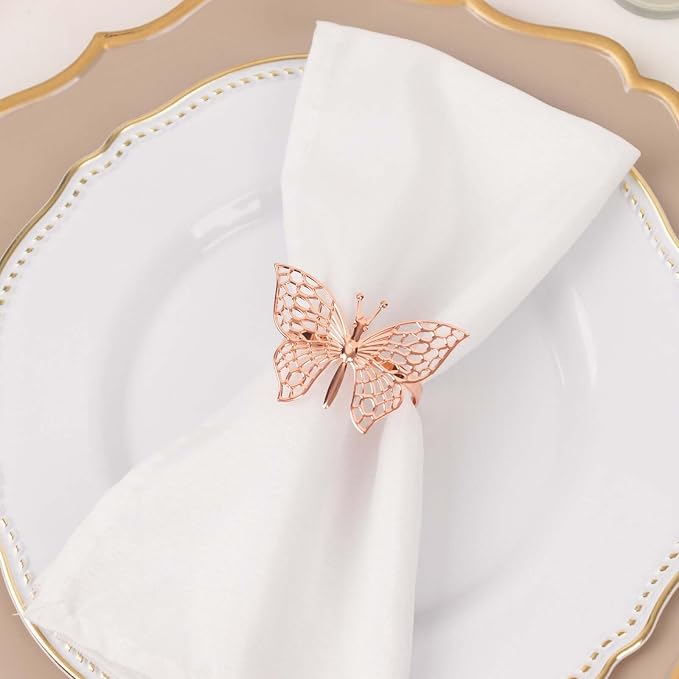 Efavormart 4 Pack | Metallic Blush Rose Gold Laser Cut Butterfly Napkin Rings - Image 2