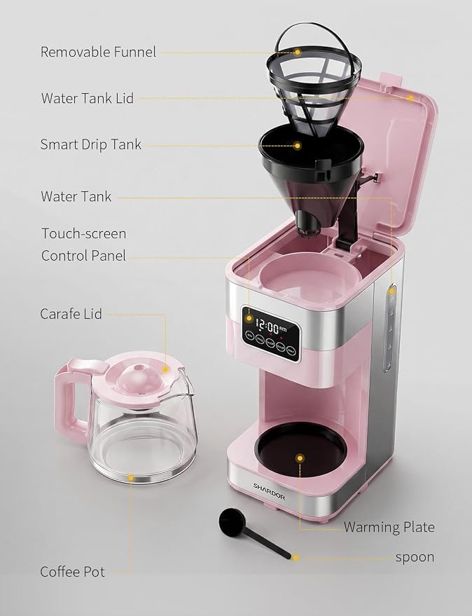 SHARDOR 10-Cup Programmable Coffee Maker, Regular & Strong Brew Drip Coffee - Image 7