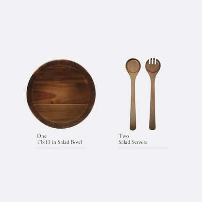Gibson Home Laurelton 3-Piece Acacia Wood Salad Serving Bowl Set – Large - Image 3