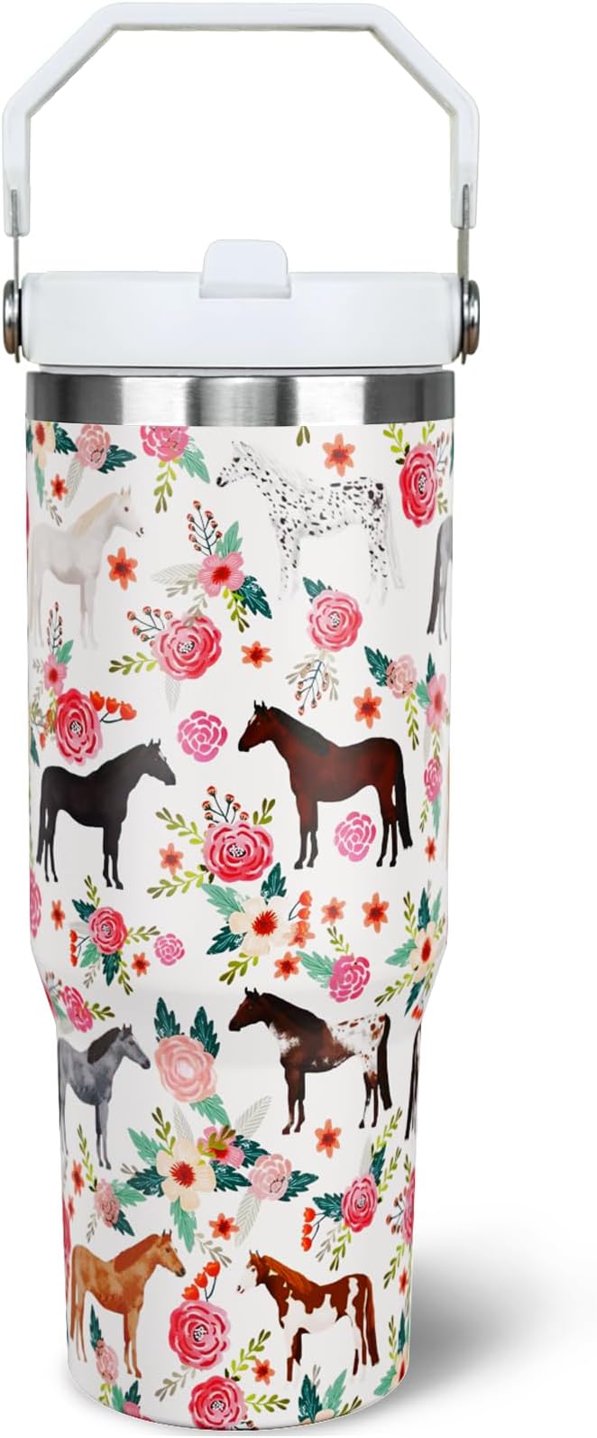 30 oz Horse Tumbler with Handle and Flip Straw, Vacuum Insulated Water Bottle by awufncksn