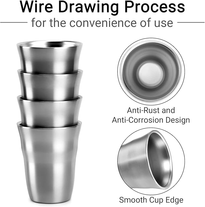 Beasea Metal Cups 8 oz Set of 4, Stainless Steel Cup 8 oz Double Wall Stackable - Image 4
