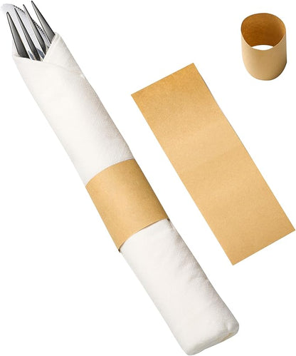 Germiwipe 500 Pcs 1.5×4.25 Inch Kraft Paper Napkin Rings - Self Adhesive Silverware Wraps Bands for Party Wedding Catering Restaurant Home Dinner Decor