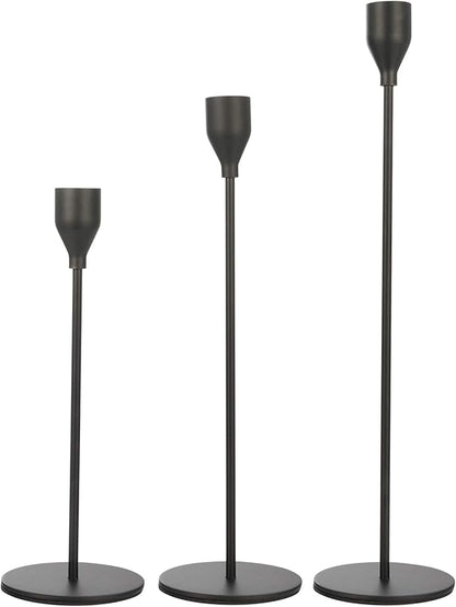 Set of 3 Black Candlestick Holders - Decorative Taper Candle Holders for Home Decor, Wedding, Dining, Party, Anniversary