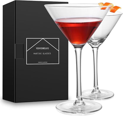 Martini Glasses Set of 2,Hand-blown 9.2OZ Crystal Cocktail Glasses for Espresso Martini,Cosmopolitan,Manhattan,Gimlet,Home Bar,Cocktail Party,Stemless Martini Glassware Gift Set