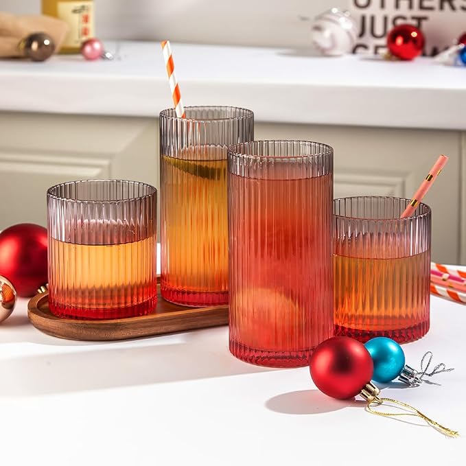 Ribbed Drinking Glasses 8pcs, 12oz and 10oz Glassware, Tumbler Glasses Cup Set - Image 2
