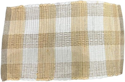 Perilla Home Cotton Placemat Set of 4 Table Mats for Kitchen Dining Home Decor Vintage Boho Rectangle Placemats (Beige and White 13"x19")