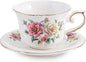 Ceramic Floral Cups with Saucers，7 oz Espresso Cups by Unknown