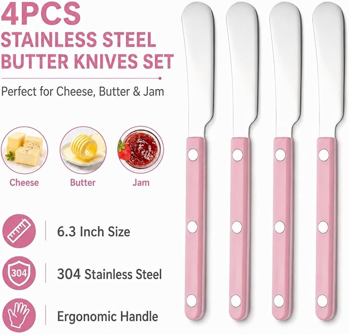 4PCS Stainless Steel Butter Knives Set: 6.3 Inch Cheese Spreader 304 Stainless - Image 2