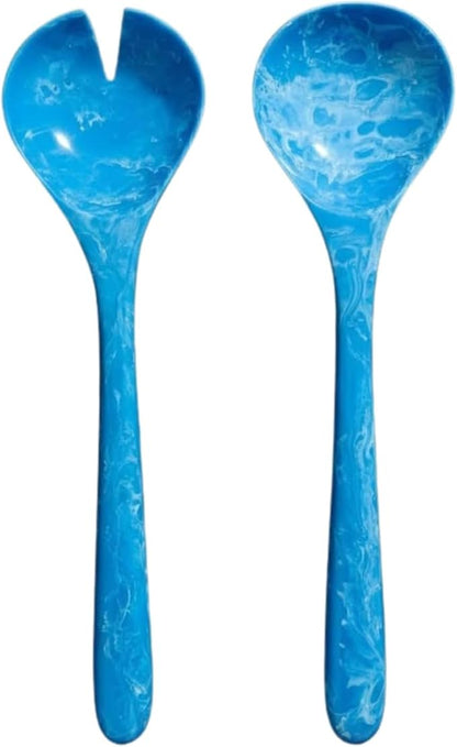 SS CRAFTS INDIA Premium 12" Ocean Blue Swirl Resin Salad Servers | Set of 2 by SSCraftsIndia
