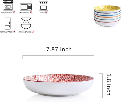 Selamica Porcelain Salad Pasta Bowls, Serving bowls - 26 Ounce, Set of 6, Assorted Colors