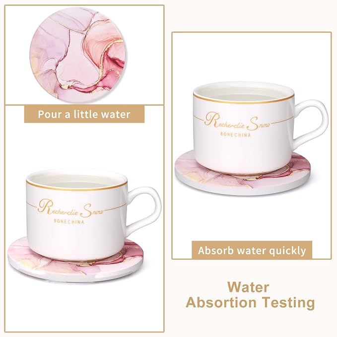 6 Pcs Pink Marble Abstract Ceramic Coasters - Image 2
