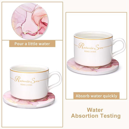 6 Pcs Pink Marble Abstract Ceramic Coasters - Image 2