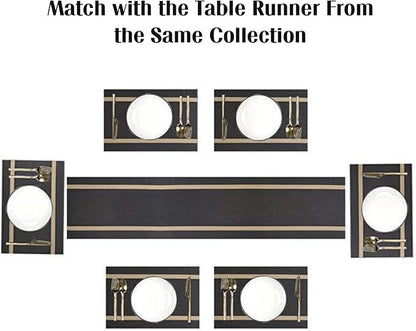 FAVE Placemats Set of 6 Brown Placemat Woven with Golden Thread Durable and Wipeable Vinyl Placemats Heat Resistant Table Mats Set of 6 High Texture Place Mats for Kitchen Table (Brown)