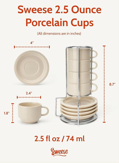 Sweese Porcelain Espresso Cups Set, 2.5 oz, Stackable - Image 2
