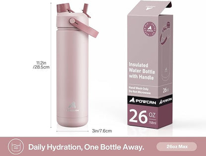 POWCAN 26 oz Insulated Water Bottle: 2-in-1 Straw and Spout Lid, Leak-proof | - Image 7
