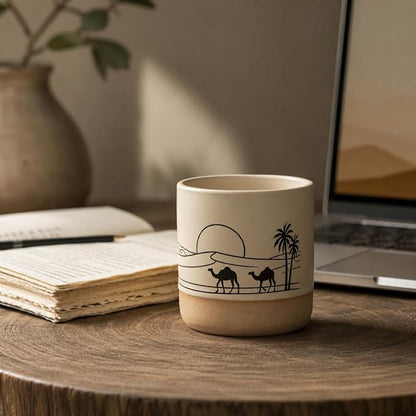 Ceramic Coffee Mug Set with DIY Canvas, 8oz Desert Sunset Camel Pottery Cup by kaisadadi