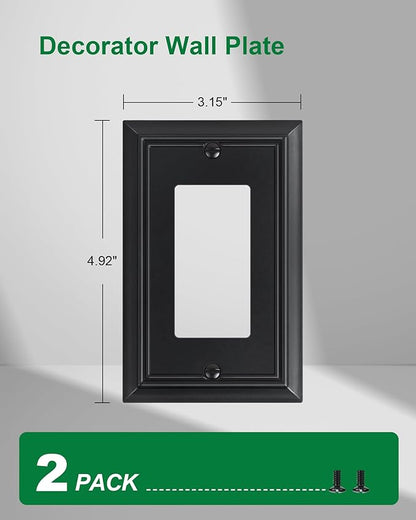 2-Pack Decorator Wall Plate Cover, Black Decorative Switch Plates and Outlet Covers, Durable Natural Bamboo Fiber Wall Plates for Electrical Outlets, Receptacle, GFCI Outlet, Dimmer Switch
