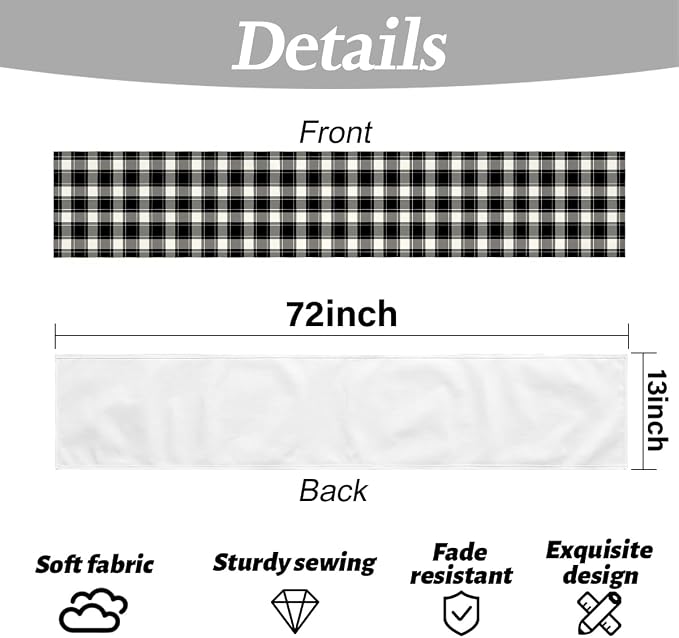 Black and White Gingham Table Runner, Buffalo Plaid Check Table Cloth Decor | - Image 6