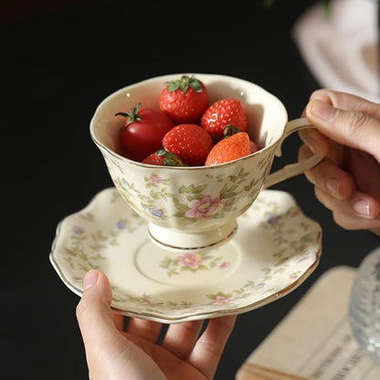 8 oz Vintage flower Ceramic cup and 6" saucer set - Image 2