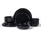 Famiware Porcelain kitchen plates and bowls set, Modern dishes set for 4, Handmade Wave Edge Dinnerware Sets, Microwave and Dishwasher Safe Tableware, Glossy-black (16pc)
