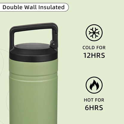BJPKPK Insulated Water Bottle with 2 Lids,20 oz Double Wall Stainless Steel Vacuum Tumbler Travel Coffee Mug,Wide Mouth Thermal Cup,Forest Green