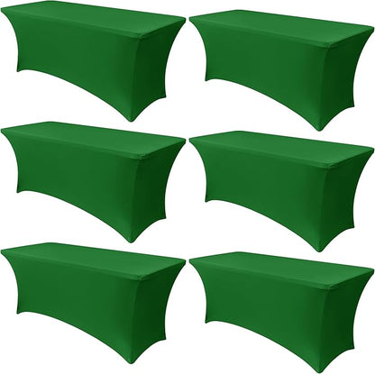 Obstal 6 Pack Stretch Spandex Table Covers for 8 Foot Tables - 8 FT Universal Rectangular Fitted Tablecloth Protector for Wedding, Banquet, Party (Green, 96 Length x 30 Width x 30 Height Inches)