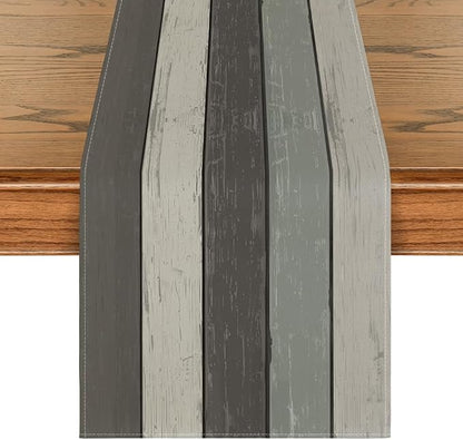 Artoid Mode Grey Retro Rustic Wood Texture Table Runner, Seasonal Kitchen by ArtoidMode