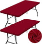 homing 2 Pack Rectangle Table Cloth, Elastic Fitted Fabric Tablecloth Fits for 6 Foot Folding Tables, Washable Table Cover for Picnic, Camping, Indoor & Valentine's Day (Wine Red, 30" x 72")