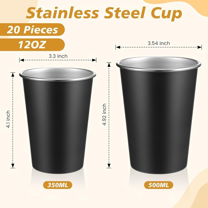 Mimorou 20 Pack 12 oz Stainless Steel Pint Cups Metal Cups Unbreakable Drinking - Image 2