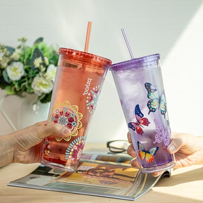 bzyoo 24oz Plastic Tumbler Cup, Lid & Straw, Iced Coffee, dishwasher safe - Image 5